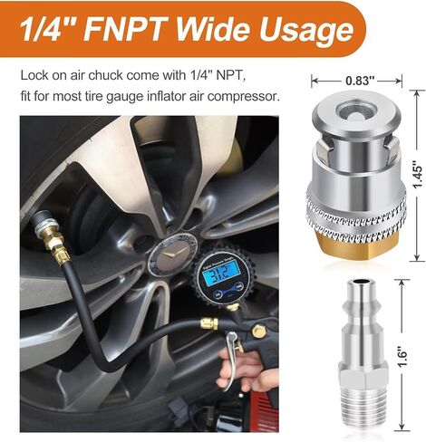 حزمة Air Chuck 2 ، قفل تدفق مغلق ثقيل على تشاك الإطارات مع 1/4 '' npt لاتصال Quick Connec in Kuwait