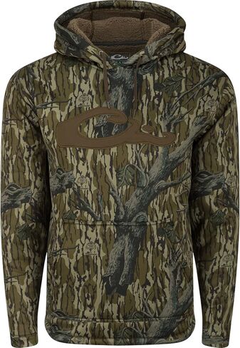 Drake Waterfowl Men's LST Silencer Hunting Warm Anti-Pilling Hoodie with Soft Feel Combed Fleece Interior & Kangaroo Pouch, Mossy Oak Bottomland, XX-Large in Kuwait