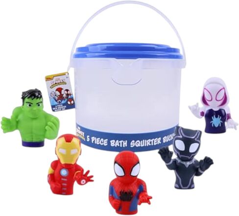 Marvel Spidey & Friends - مجموعة دلو من 5 قطع حمام - ألعاب الحمام للأطفال والأطفال الصغار - تشمل دلو منظم - ألعاب ماء حمام المتجر in Kuwait