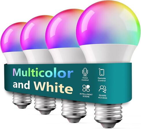 TREATLIFE Smart Light Bulbs 4 Pack, UL Certified 2.4GHz Color Changing Light Bulb, Works with Alexa Google Home, A19 E26 Dimmable LED Light Bulb 9W 800 Lumen for Party Decoration, Smart Home Lighting in Saudi Arabia