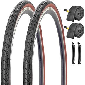 SIMEIQI 700x35C/37-622 Bike Tires and Inner Tubes with Presta Valves 2 Pack 700C Road Bike Tires Black Wall or Brown Wall for Hybrid Bicycles Tyres in Kuwait