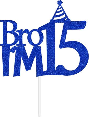 Happy 6th Birthday Cake Topper, Bro I'm 6 Cake Decor, Bro It's My Birthday, Boys Funny 6th Birthday Party Decorations Blue Glitter in Kuwait