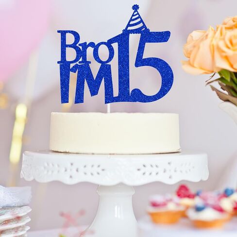 Happy 6th Birthday Cake Topper, Bro I'm 6 Cake Decor, Bro It's My Birthday, Boys Funny 6th Birthday Party Decorations Blue Glitter in Kuwait