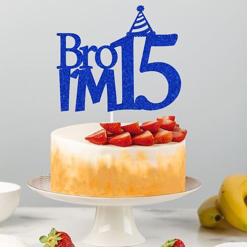 Happy 6th Birthday Cake Topper, Bro I'm 6 Cake Decor, Bro It's My Birthday, Boys Funny 6th Birthday Party Decorations Blue Glitter in Kuwait