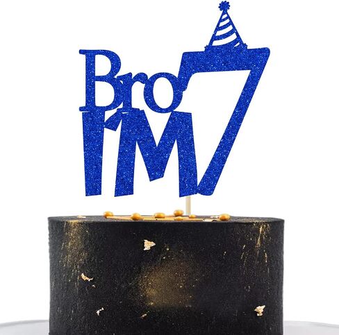 Happy 6th Birthday Cake Topper, Bro I'm 6 Cake Decor, Bro It's My Birthday, Boys Funny 6th Birthday Party Decorations Blue Glitter in Kuwait