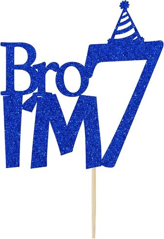 Happy 6th Birthday Cake Topper, Bro I'm 6 Cake Decor, Bro It's My Birthday, Boys Funny 6th Birthday Party Decorations Blue Glitter in Kuwait