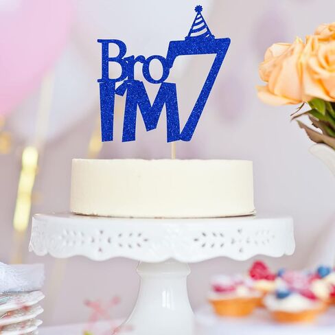 Happy 6th Birthday Cake Topper, Bro I'm 6 Cake Decor, Bro It's My Birthday, Boys Funny 6th Birthday Party Decorations Blue Glitter in Kuwait
