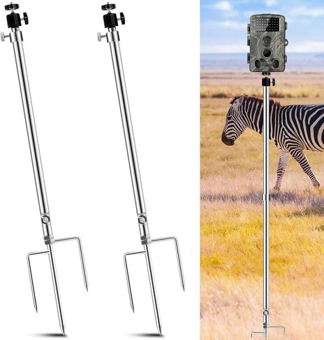 4 Pack Trail Camera Stand Mount 360° Adjustable Stainless Steel Game Camera Stand 1/4 -20 Thread Foldable Camera Mounting Bracket Camera Stake Post for Outdoor Hunting Night Fishing Lights in Kuwait
