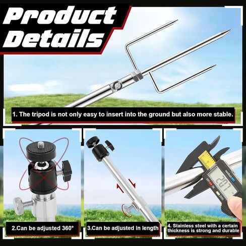 4 Pack Trail Camera Stand Mount 360° Adjustable Stainless Steel Game Camera Stand 1/4 -20 Thread Foldable Camera Mounting Bracket Camera Stake Post for Outdoor Hunting Night Fishing Lights in Kuwait