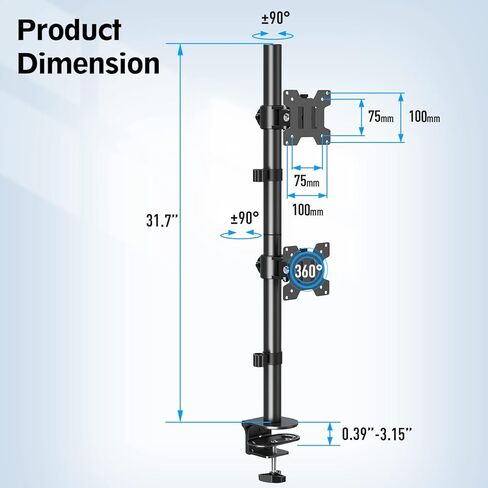 MOUNTUP Triple Monitor Stand, Height Adjustable Monitor Desk Mount Fit for Three 17 to 32 Inch Computer Screens, Stacked Monitor Arm for 3 monitors, with C-Clamp and Grommet Base,up to 17.6lbs per Arm in Kuwait