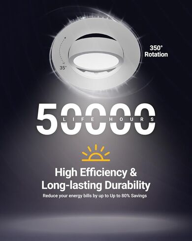 Sunco Adjustable Recessed Lighting 4 Inch LED, Angled Directional Eyeball Canless Gimbal, 750 LM, Selectable CCT 2700K/3000K/4000K/5000K/6000K, Dimmable, 8W, with Junction Box ETL in Kuwait