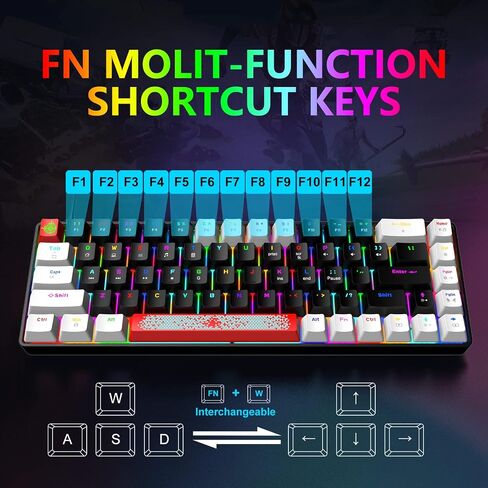 60% Percent Wired Mechanical Keyboard, RGB Backlight Compact 68 key Small Gaming Keyboard All Keys Anti-Ghost, Type-C Waterproof Color Mouse Pad for Windows Laptop PC Mac (Pupler Blue & Blue Switch) in Kuwait