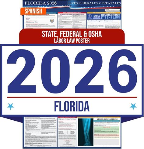 2025 Florida State and Federal Labor Law Poster - English Spanish Combo - OSHA Workplace Compliant - Mandatory Regulations Posting for Employees - All in One Required Compliance Posting 16" x 40" Laminated (English Spanish Combo) in Kuwait