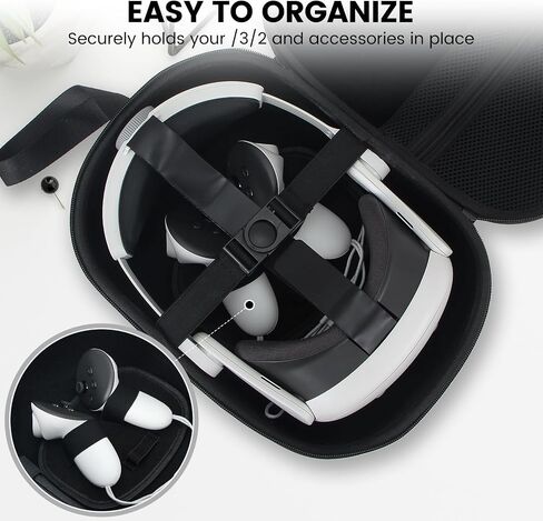 JoyHood Hard Carrying Case Compatible with Meta Quest 3/Oculus Quest 2/Pro/PICO4 VR Headset, Travel Storage Case fits for Elite Strap/Touch Controllers/Battery Pack/Charging Cable in Kuwait