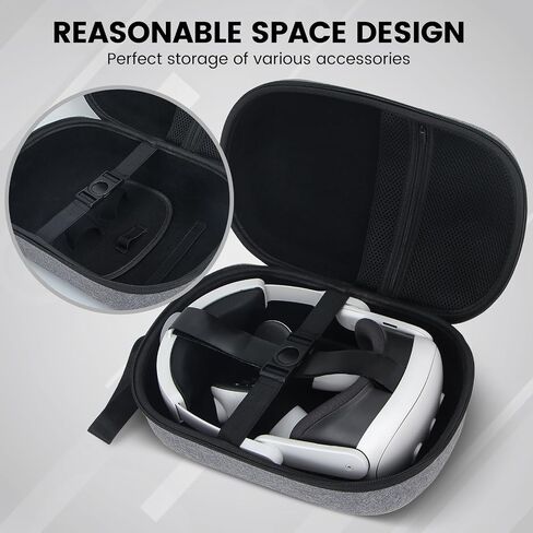 JoyHood Hard Carrying Case Compatible with Meta Quest 3/Oculus Quest 2/Pro/PICO4 VR Headset, Travel Storage Case fits for Elite Strap/Touch Controllers/Battery Pack/Charging Cable in Kuwait