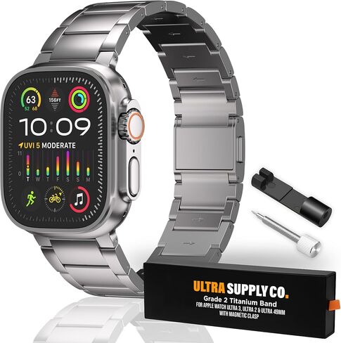 سوار Ultra 2 من التيتانيوم مع مشبك مغناطيسي وDLC (الكربون مثل الماس) متوافق مع Apple Watch Ultra 2 وUltra 1 سوار تيتانيوم مقاس 49 ملم (أسود) in Kuwait