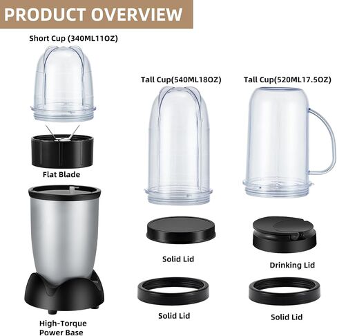Panana Blender for Smoothies, 850W Portable Personal Blender and Grinder Combo with 2x20oz Portable Smoothie Cups with To-Go Lids 6.8oz Coffee Cup,Stainless Steel in Kuwait