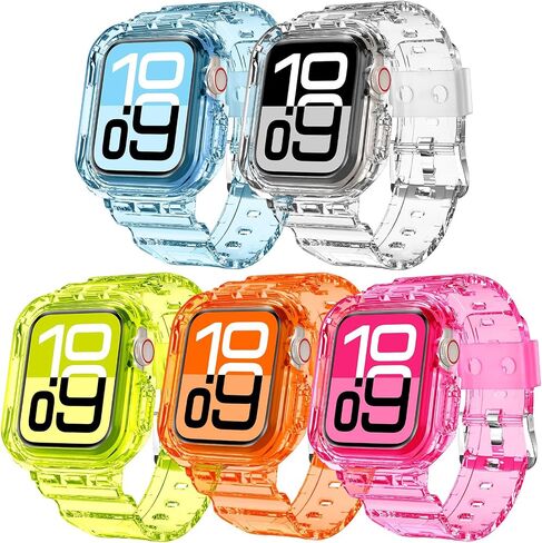 DABAOZA 5 Packs Compatible for Clear Apple Watch Band 46mm 45mm 44mm 42mm 41mm 40mm 38mm 49mm, Jelly Crystal Women Men Watch TPU Strap for iWatch Series 10 9 8 7 6 / SE 5 4 3 2 1 Ultra in Kuwait