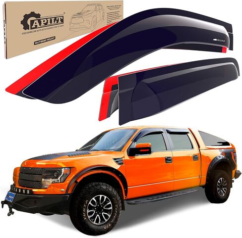 حرس نوافذ حراس الأمطار الخارجيين لعام 2015-2025 Ford F-150 Supercrew & 2017-2025 Raptor/F-250/F-350/F-450/F-550 Super Duty Supercrew Deflector Dark Smoke 4 قطع مع مجموعة سمك in Kuwait