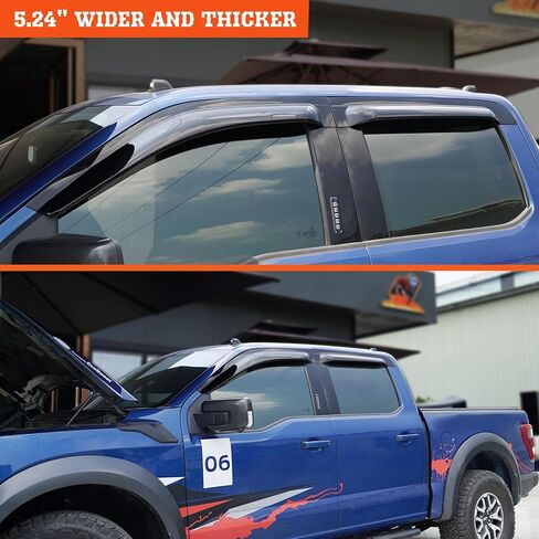 حرس نوافذ حراس الأمطار الخارجيين لعام 2015-2025 Ford F-150 Supercrew & 2017-2025 Raptor/F-250/F-350/F-450/F-550 Super Duty Supercrew Deflector Dark Smoke 4 قطع مع مجموعة سمك in Kuwait
