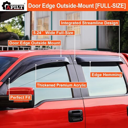 حرس نوافذ حراس الأمطار الخارجيين لعام 2015-2025 Ford F-150 Supercrew & 2017-2025 Raptor/F-250/F-350/F-450/F-550 Super Duty Supercrew Deflector Dark Smoke 4 قطع مع مجموعة سمك in Kuwait