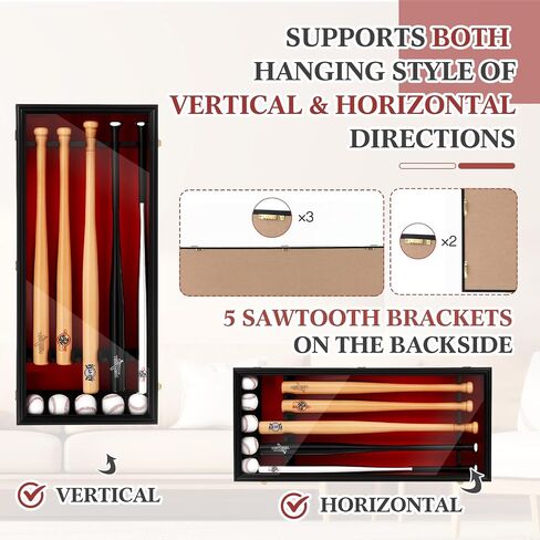 38.98 x 10.63 x 4.13 Baseball Bat Display Case Wall Mounted Shadow Box Vertical or Horizontal UV Protection 3 Display Boxes with Acrylic Transparent Door Holder for Collector Memorabilia Gift in Saudi Arabia