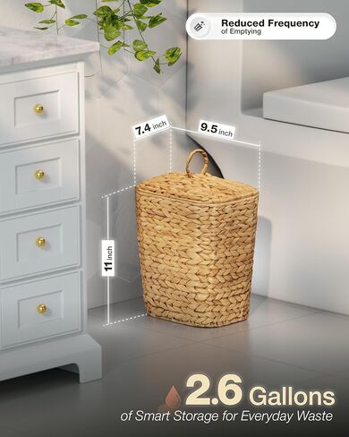 BLUEWEST 3 Gallon Wicker Trash Can with Lid, Handwoven Rattan Trash Can, Woven Decorative Wastebasket, Wicker Waste Basket with Removable Plastic Inner Bin for Bathroom, Bedroom, Office, or Kitchen in Kuwait