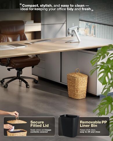 BLUEWEST 3 Gallon Wicker Trash Can with Lid, Handwoven Rattan Trash Can, Woven Decorative Wastebasket, Wicker Waste Basket with Removable Plastic Inner Bin for Bathroom, Bedroom, Office, or Kitchen in Kuwait