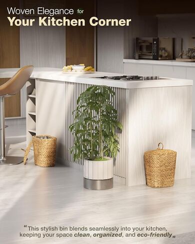 BLUEWEST 3 Gallon Wicker Trash Can with Lid, Handwoven Rattan Trash Can, Woven Decorative Wastebasket, Wicker Waste Basket with Removable Plastic Inner Bin for Bathroom, Bedroom, Office, or Kitchen in Kuwait