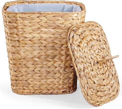 BLUEWEST 3 Gallon Wicker Trash Can with Lid, Handwoven Rattan Trash Can, Woven Decorative Wastebasket, Wicker Waste Basket with Removable Plastic Inner Bin for Bathroom, Bedroom, Office, or Kitchen in Kuwait