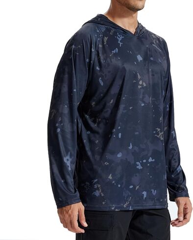 LOOGU Men's UPF 50+ Sun Protection Hoodie Shirt Long Sleeve Rash Guard SPF T-Shirts for Fishing Hiking in Kuwait