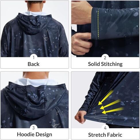 LOOGU Men's UPF 50+ Sun Protection Hoodie Shirt Long Sleeve Rash Guard SPF T-Shirts for Fishing Hiking in Kuwait