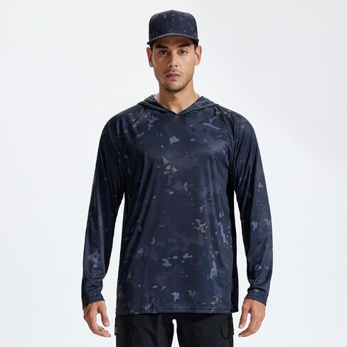 LOOGU Men's UPF 50+ Sun Protection Hoodie Shirt Long Sleeve Rash Guard SPF T-Shirts for Fishing Hiking in Kuwait