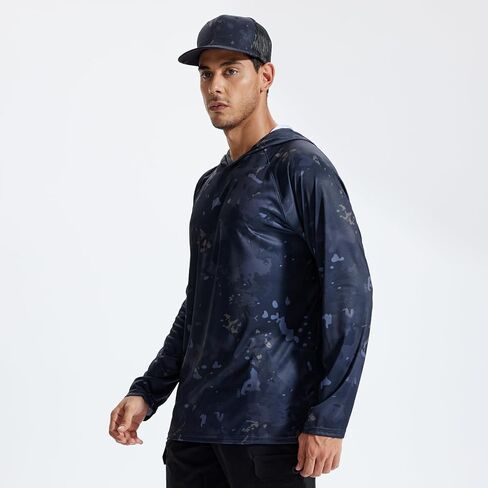 LOOGU Men's UPF 50+ Sun Protection Hoodie Shirt Long Sleeve Rash Guard SPF T-Shirts for Fishing Hiking in Kuwait