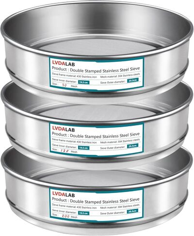 3 Pack 304 Stainless Steel Mesh Lab Sieves, 200mesh 0.075mm, 80 Mesh 0.2mm, 10 Mesh 2mm Aperture Test Sieve,7.9in/20cm Dia Economy Test Sieve for Industrial Laboratory Homes in Kuwait