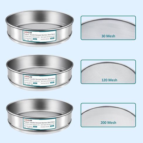 3 Pack 304 Stainless Steel Mesh Lab Sieves, 200mesh 0.075mm, 80 Mesh 0.2mm, 10 Mesh 2mm Aperture Test Sieve,7.9in/20cm Dia Economy Test Sieve for Industrial Laboratory Homes in Kuwait