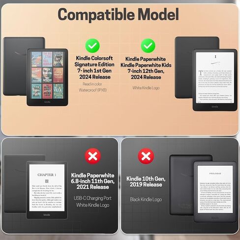 حافظة TNP لجهاز Kindle Paperwhite الجيل الثاني عشر 2024 / Kindle Colorsoft Signature Edition - حافظة حماية مطوية من جلد البولي يوريثان مقاس 7 بوصات لجهاز Kindle Paperwhite للأطفال مع خاصية النوم/الاستيقاظ التلقائي، فلامنغو وردي in Kuwait