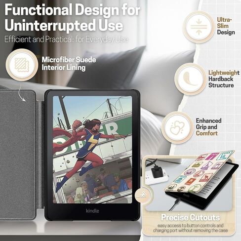 حافظة TNP لجهاز Kindle Paperwhite الجيل الثاني عشر 2024 / Kindle Colorsoft Signature Edition - حافظة حماية مطوية من جلد البولي يوريثان مقاس 7 بوصات لجهاز Kindle Paperwhite للأطفال مع خاصية النوم/الاستيقاظ التلقائي، فلامنغو وردي in Kuwait