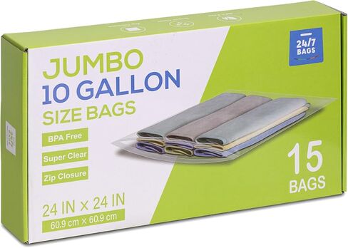 15 Count - Large Plastic Zip Bags, 3 Gallon Size (16" x 18"), Jumbo Storage Bags, 3 Mils, Food-Contact Safe, BPA-Free, Ideal for Seasonal Items, Clothes, Moving, and Other Storage Needs, Clear. in Kuwait