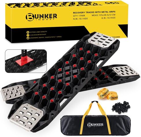 BUNKER INDUST Gen 11th Traction Boards with Mounting Kit, Pair Offroad Recovery Tracks with Jack Base for 4X4 Jeep Truck Tire Traction-Sand,Mud, Snow Ramps (Black) in Saudi Arabia