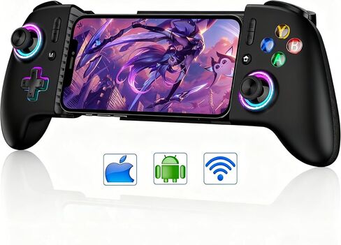 وحدة تحكم هاتف ألعاب كاملة الحجم لجهاز iPhone 15/16 ، Android Phone Tablet ، Gamepad Bluetooth Mobile مع Hall Trigger/Awysticks ، لـ Roblox ، Genshin Impact ، Call of Duty ، أسود ذو جودة محمولة in Kuwait