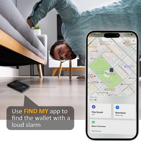 محفظة ذكية للرجال مع جهاز تعقب يعمل لتطبيق Apple Find My (Ios فقط)، محفظة رفيعة للرجال مع حامل بطاقة ائتمان ثنائي الطي مع صندوق هدايا. (بطارية قابلة للشحن) (أسود كربوني وأسود، IOS) in Saudi Arabia