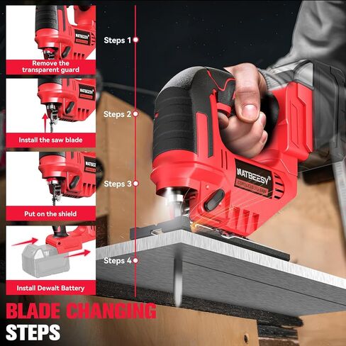 منشار رقص لاسلكي لبطارية ديوالت 20 فولت كحد أقصى، أداة قطع بانوراما بدون فرش، سرعة متغيرة 2900 دورة في الدقيقة، قطع مشطوفة 45 درجة، 3 عمل مداري، مع شفرات منشار قطع مستقيم/منحني/دائرة (أداة فقط) in Kuwait
