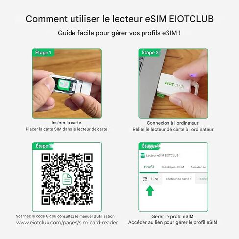 حزمة eiotclub esim وقارئ حزمة القارئ - بطاقة esim المادية لـ Android/iPhone/Router غير المؤمن ، والتنزيلات غير المحدودة ، والسفر العالمي (الولايات المتحدة الأمريكية/أوروبا/200+ دولة) ، ودعم Windows & MacOS in Kuwait