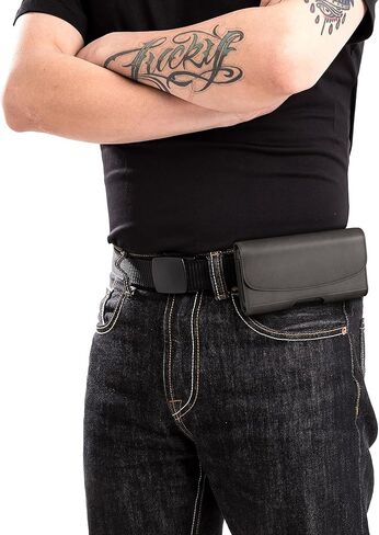 Case for Large iPhone Plus, Pro Max 16 15 14 13 12 11 Xs, Samsung Galaxy S25+ S24+ S23+ S22+ S21+, Cell Phone Belt Holster Clip, ID Card Holder Pouch, Fits Otterbox Case - Black in Kuwait