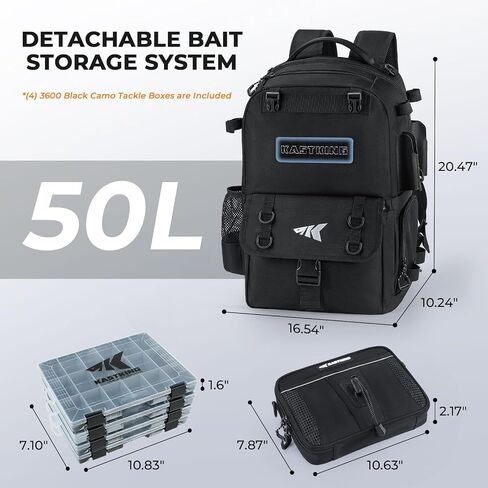 KastKing BaitSpace 50L Fishing Tackle Backpack with Removable Bait Binder & 4 Tackle Boxes, Rod Holders Storage Fishing Gear in Saudi Arabia