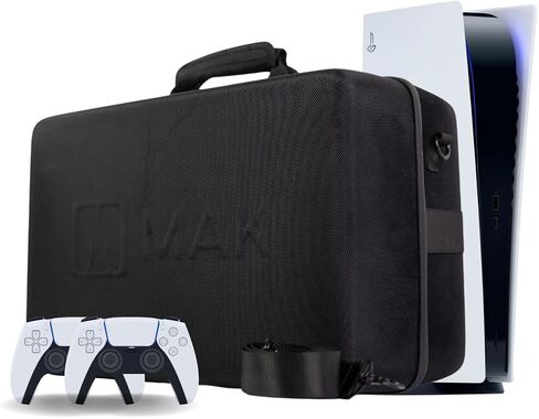 حقيبة حمل MAK PS5 - حافظة بلاي ستيشن 5، حقيبة سفر PS5 مع غطاء صلب، حامل واقٍ لوحدة التحكم ووحدة التحكم وسماعات الرأس والملحقات، متينة ومقاومة للماء والصدمات (أسود ورمادي) in Saudi Arabia