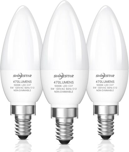 SHINESTAR 6-Pack E12 LED Bulb, 40W Equivalent, 2700K Warm White, A15 Candelabra Base Ceiling Fan Light Bulbs, Non-Dimmable in Kuwait