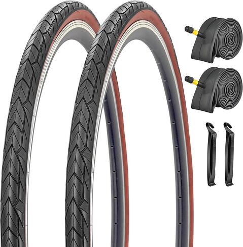 SIMEIQI 700x35C/37-622 Bike Tires and Inner Tubes with Presta Valves 2 Pack 700C Road Bike Tires Black Wall or Brown Wall for Hybrid Bicycles Tyres in Kuwait