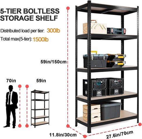 Heavy Duty 5 Tier Shelf - Garage Shelving Units with Shelves Rack, Display Shelves with a Max Load of 1900lbs, Basement Shelving for Garages, Sheds, Warehouses, Workshops Kitchen (Blue, S) in Saudi Arabia